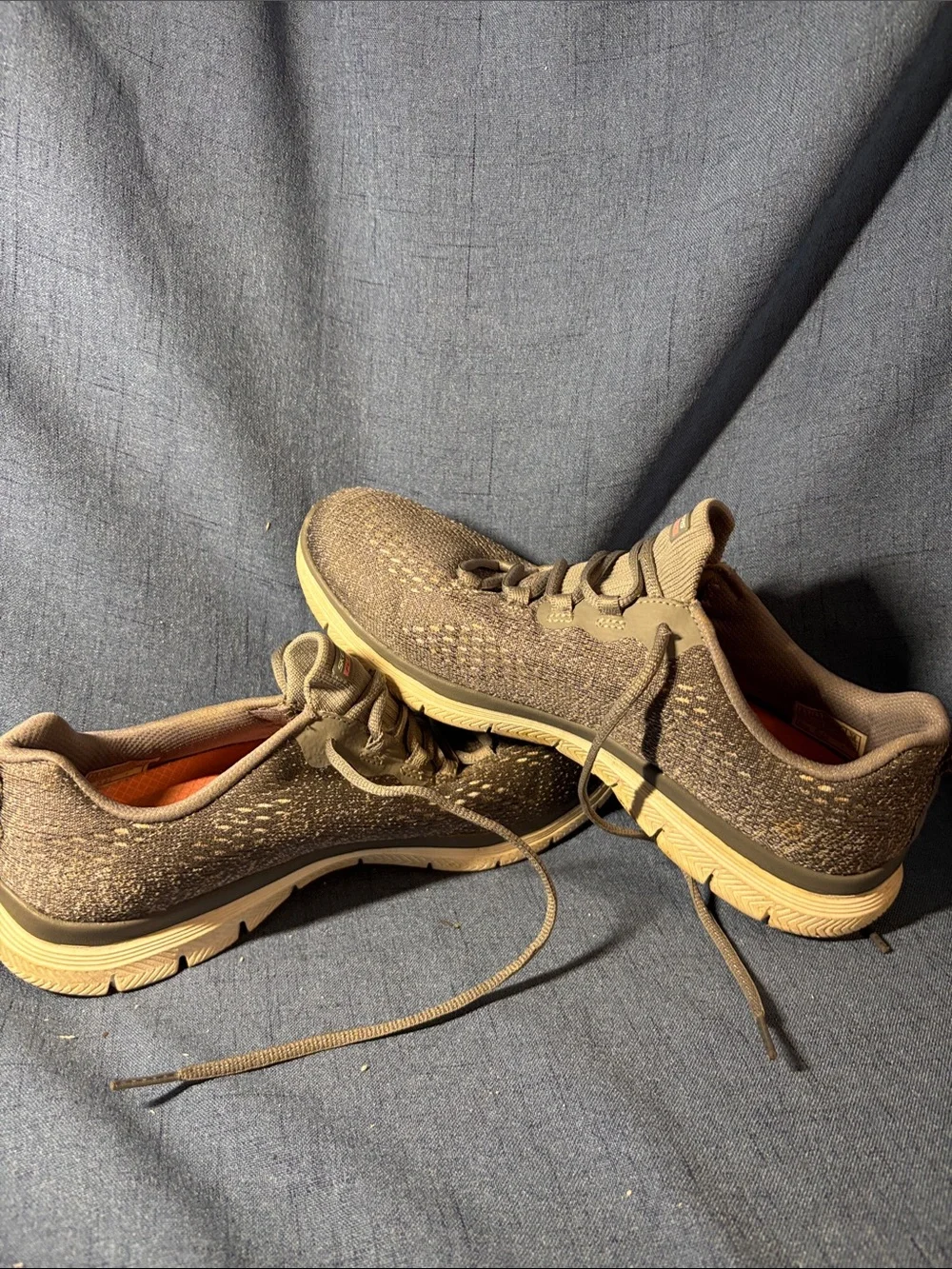 Skechers Gray Knit Sneakers with Pink Interior